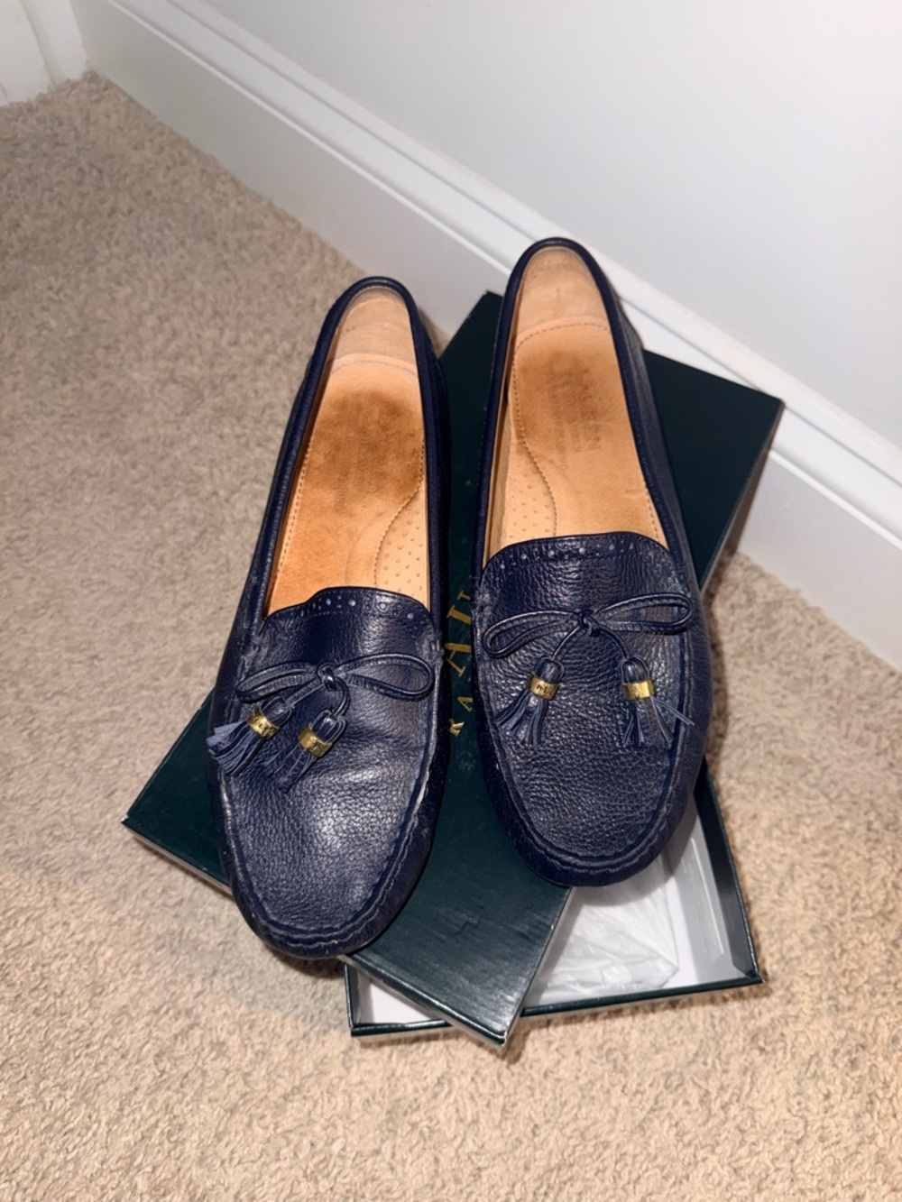 Lauren Ralph Lauren Navy Leather Tassel Loafers for Women